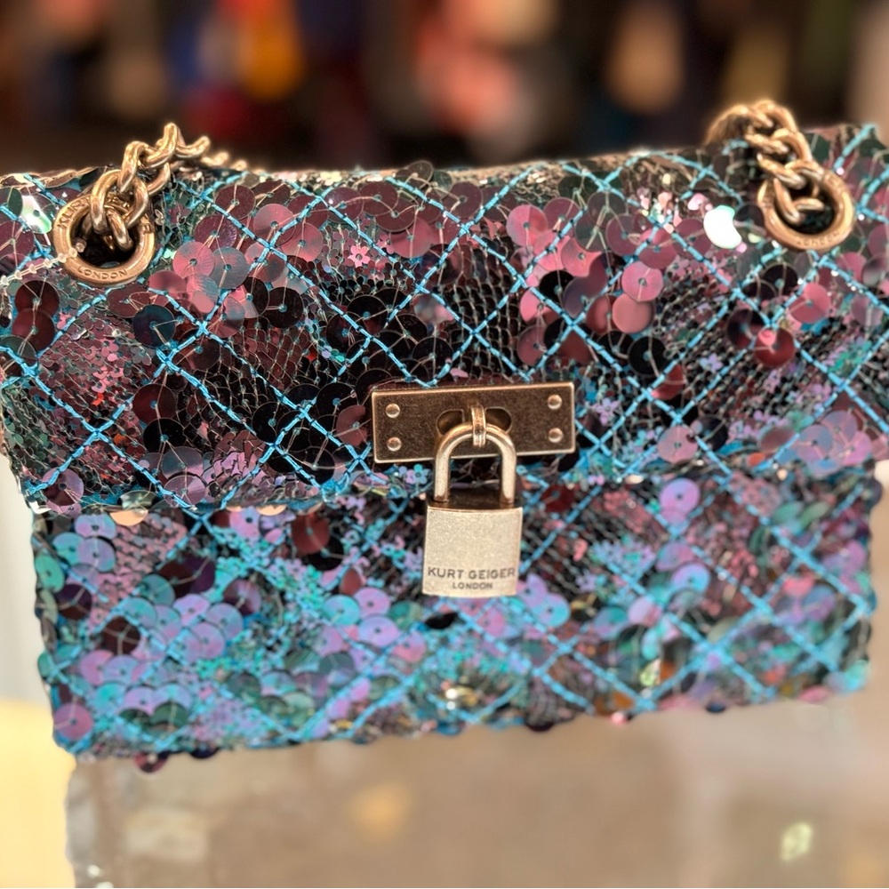 Pre Owned Kurt Geiger Blue and Pink Sequin Shoulder Bag - Picture 2 of 9